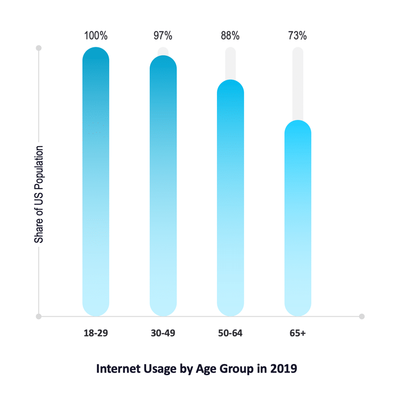 Internet Usage by Age Group, USA, 2019 Internet Usage by Age Group, USA, 2019
